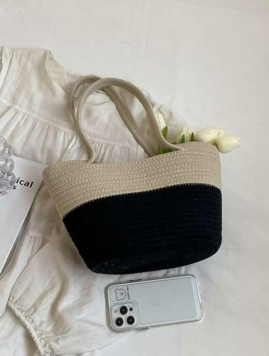 Organic Chic: 'S Jute-Cotton Women Style Bags Beige-Black - Image 2