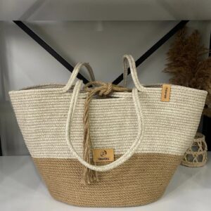 Eco- Friendly Women Tote Jute Beige-White