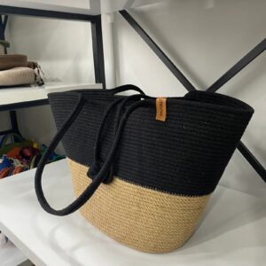 Eco- Friendly Women Tote Jute In Black-Beige Color