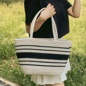 Ecofemme- 'S Cotton & Jute Bags Blk-Wht Strap