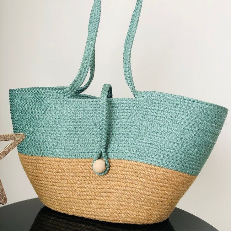 Eco- Friendly Women Jute Strap Bag In Green-Beige