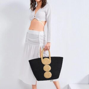 Chic Black Gears Jute-Cotton Tote For Women