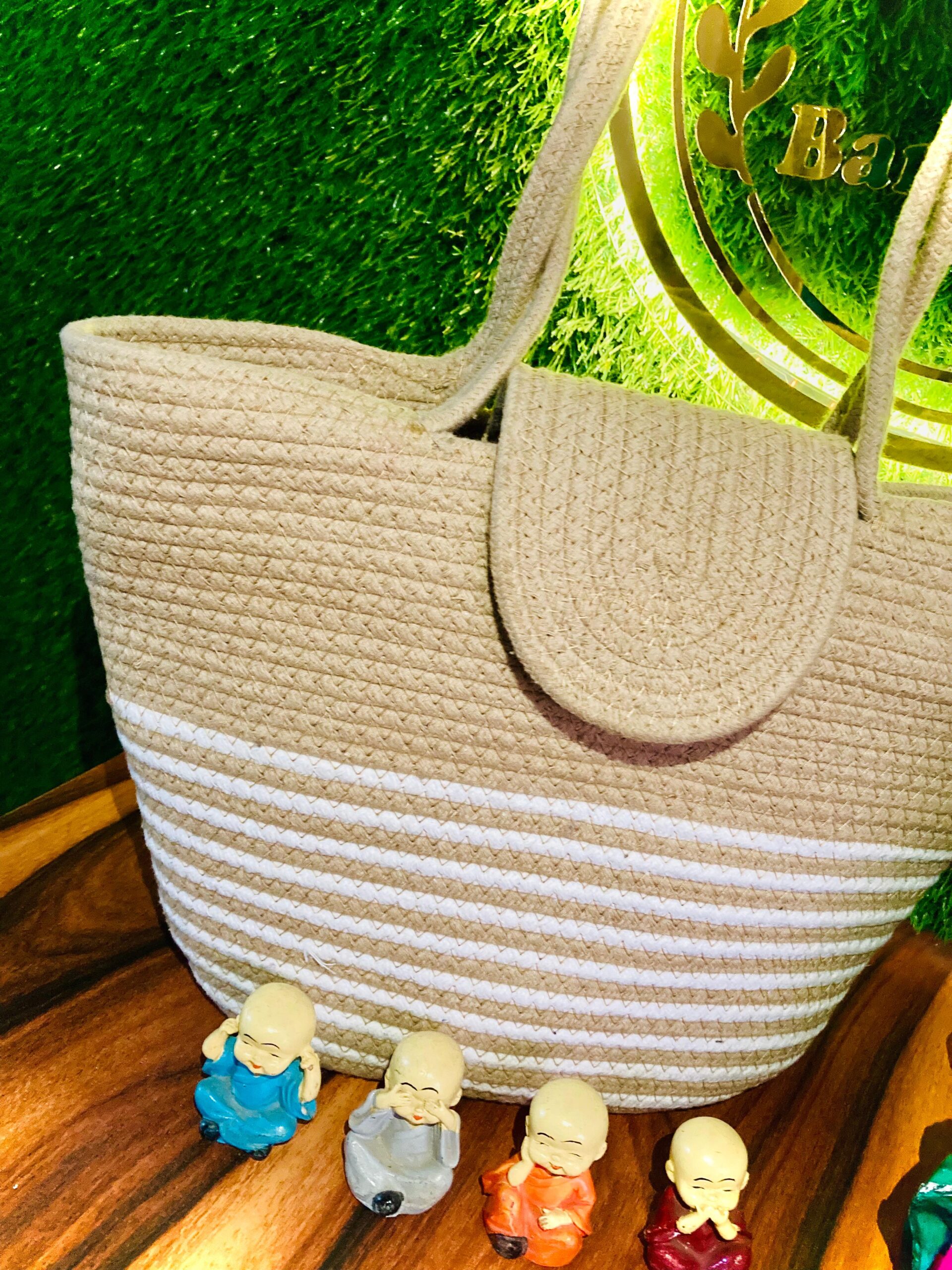 Beige Eco & Friendly Jute Women'S Tote Shoulder