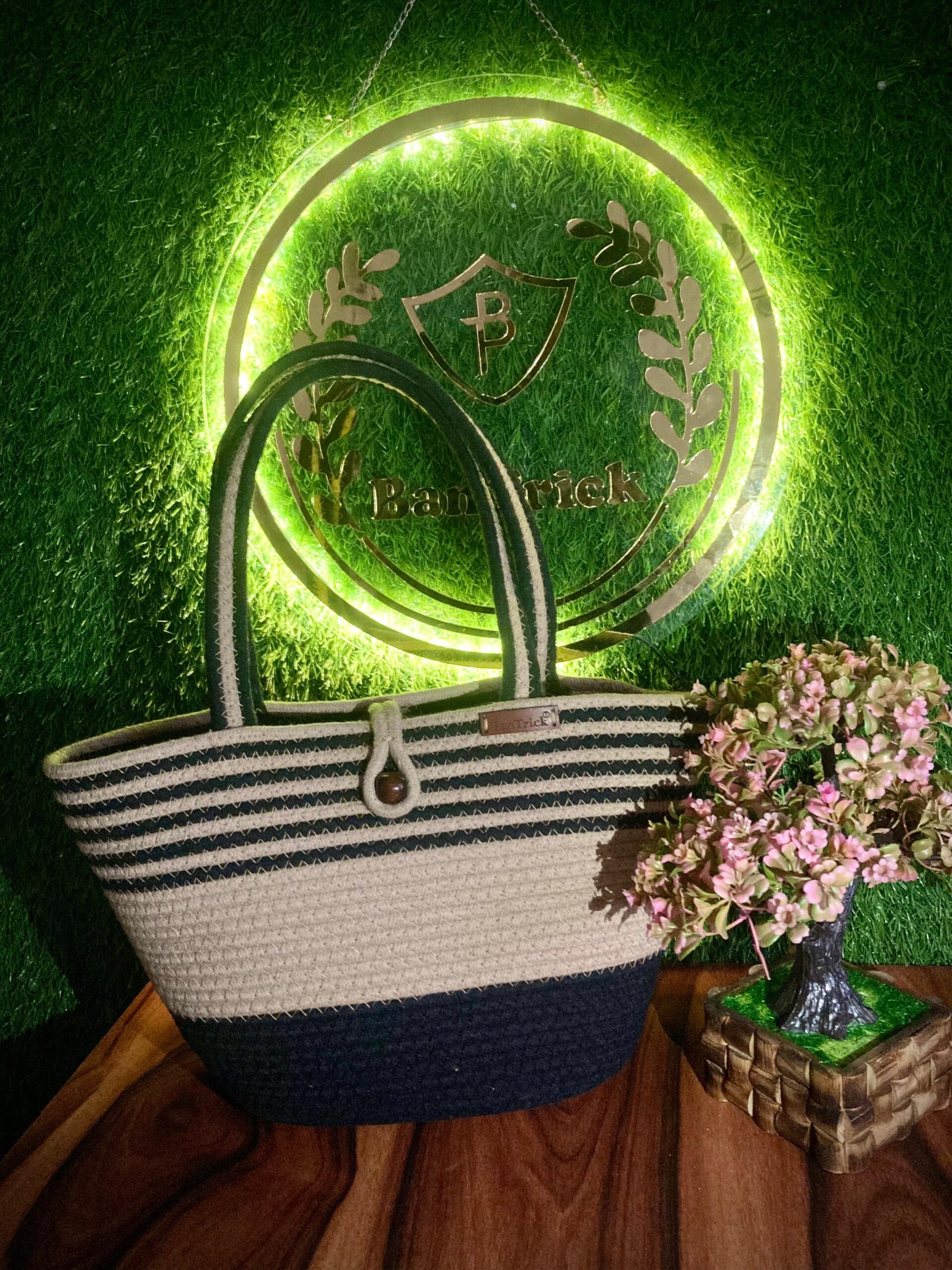 Beige & Black Earth Tote - Sustainable Jute