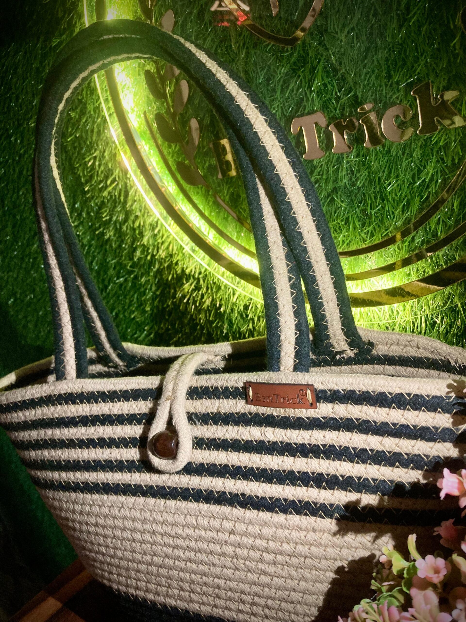 Beige & Black Earth Tote - Sustainable Jute - Image 5