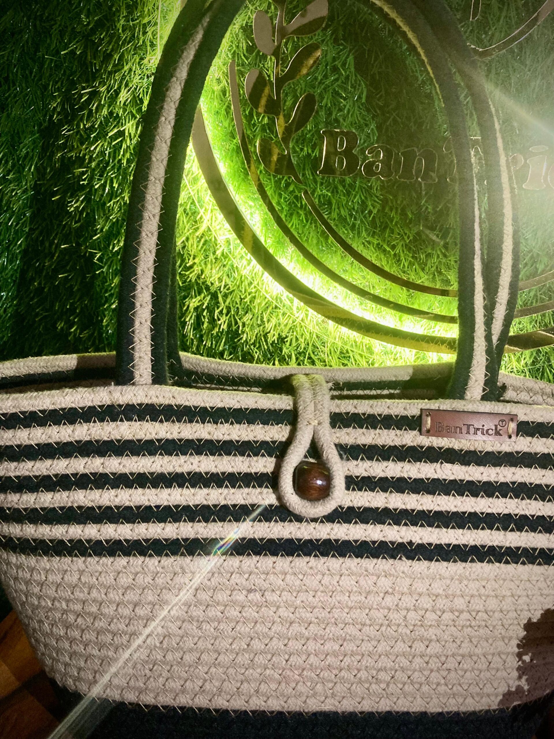 Beige & Black Earth Tote - Sustainable Jute - Image 2