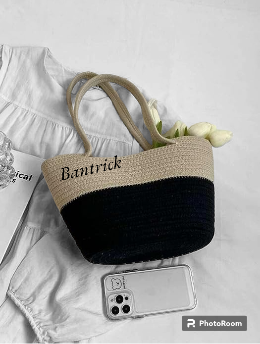 Organic Chic: 'S Jute-Cotton Women Style Bags Beige-Black - Image 3