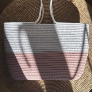 Cotton Rope/ Jute /Small Dry grass/Natural Cane/Chic Dry Grass Bag/Cotton Rope Woven Bag For Women Vibrant Cotton Rope Handbag Chic Large Tote For Women,Stylish Carryall & Shoulder White=-Pink Bag