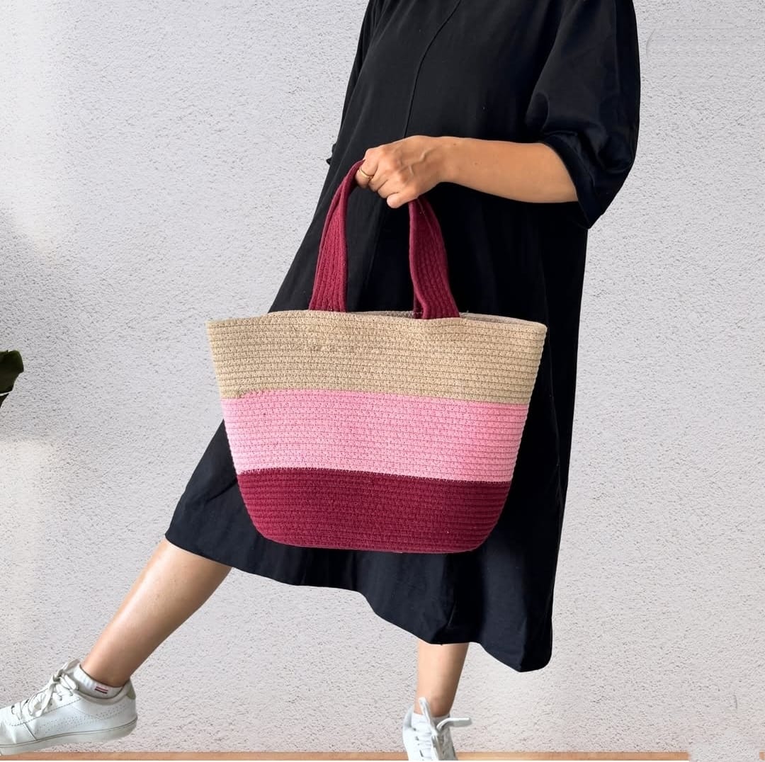 Cotton Rope/ Jute /Small Dry grass/Natural Cane/Chic Dry Grass Bag/Cotton Rope Woven Bag For Women Vibrant Cotton Rope Handbag Chic Large Tote For Women,Stylish Carryall & Shoulder Beige-Pink-Red Bag