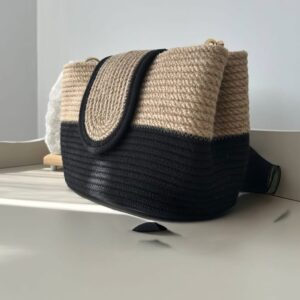 Cotton Rope/ Jute /Small Dry grass/Natural Cane/Chic Dry Grass Bag/Cotton Rope Woven Bag For Women Vibrant Cotton Rope Handbag Chic Large Tote For Women,Stylish Carryall & Shoulder Black-Beige Bag