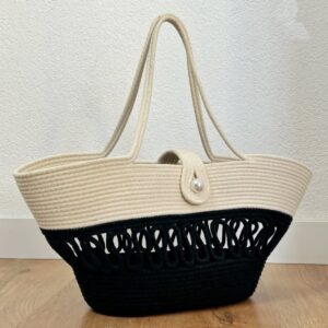 Cotton Rope/ Jute /Small Dry grass/Natural Cane/Chic Dry Grass Bag/Cotton Rope Woven Bag For Women Vibrant Cotton Rope Handbag Chic Large Tote For Women,Stylish Carryall & Shoulder White-Black-Payal Bag